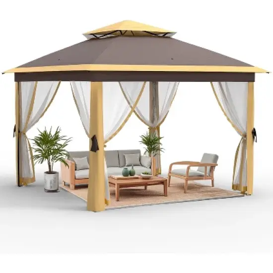 11x11 FT Heavy-Duty Outdoor Gazebo Pavilion - Double Roof w/ Mosquito Netting, All-Weather Metal Frame for Patio, Garden & Deck image {8}