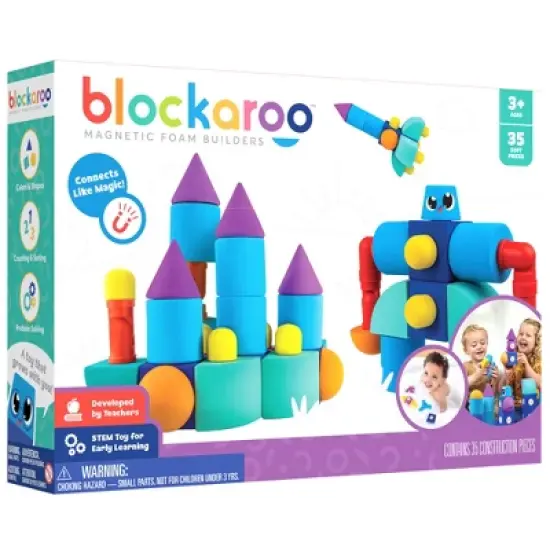 Blockaroo Magnetic Foam Building Blocks, Soft Foam Blocks to Develop Early STEM Learning Skills,  Ultimate Bath Toy for Toddlers & Kids - Castle Set image {1}