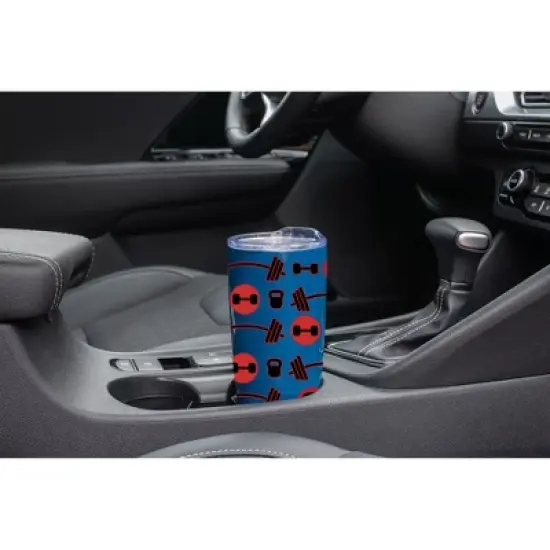 100 North 20 Ounce Stainless Steel On the Go Travel Tumbler With Push Top Lid, Workout Weights Blue image {2}