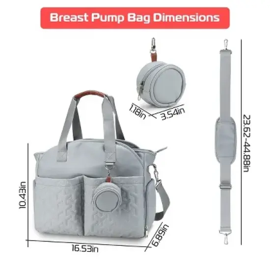 Racxily Breast Pump Bag Diaper Tote Bag with Detachable Shoulder Strap Side Pocket Free Baby Bibs Compatible image {2}