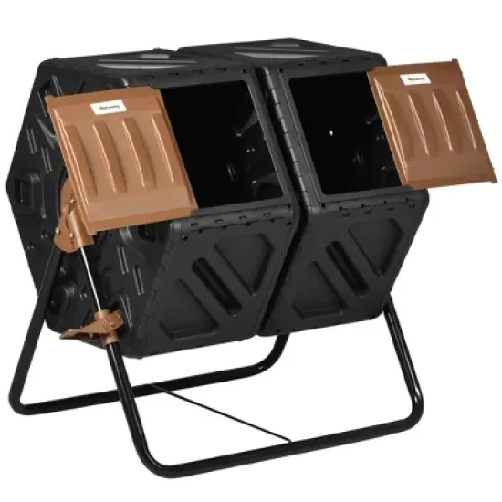 Outsunny Rotating Composter, 34.5 Gallon Dual Chamber Compost Bin with Ventilation Openings and Steel Legs image {3}