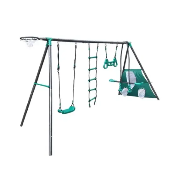 Gulches Blackish green interesting four function swingset with face to face metal plastic safe swing seat 550lbs for outdoor for age 3-8years image {5}