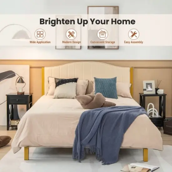 Costway Modern Nightstand with Bottom Drawer Storage Shelf Small Side End Table White\Black image {5}