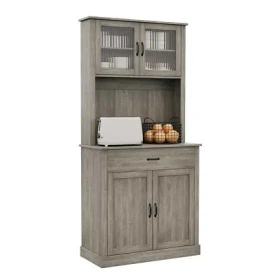 70.9" Tall Kitchen Pantry Cabinet, Wood Cupboard Storage Cabinet with Microwave Stand, Freestanding Hutch Cabinet, Coffee Bar Cabinet image {7}