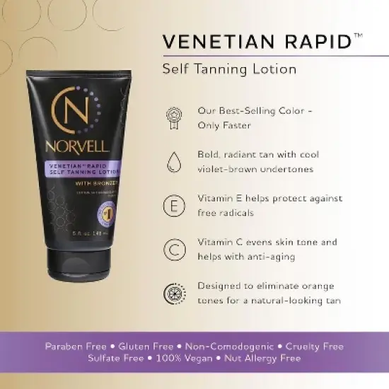 Norvell Venetian Rapid Self Tanning Lotion With Bronzer (5 oz) Bold, Radiant Tan with Cool Violet-Brown Undertones image {2}