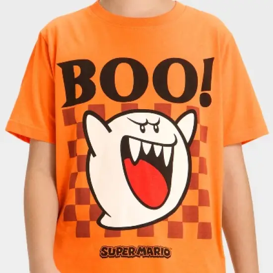 Boys' Nintendo Super Mario Boo Halloween Short Sleeve Graphic T-Shirt - Orange image {1}