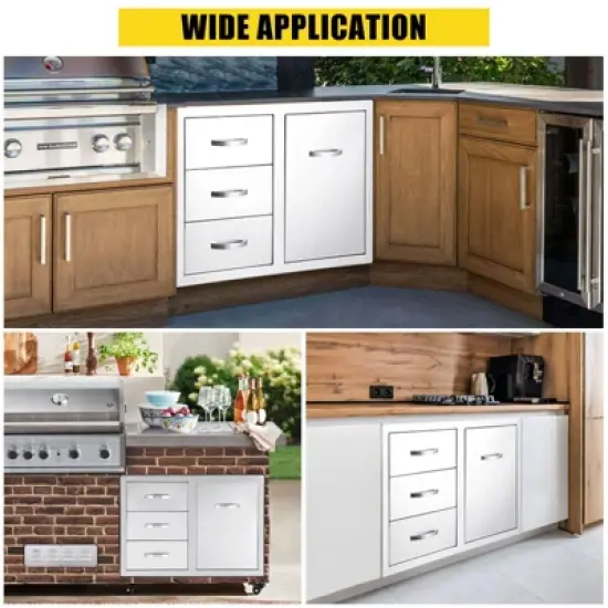 Stainless Steel Outdoor Kitchen Cabinet Door Set - Left Drawer + Right Door , NSF Double Wall, Includes Vent Panel for Grill/BBQ Islands & Fire Pits image {2}