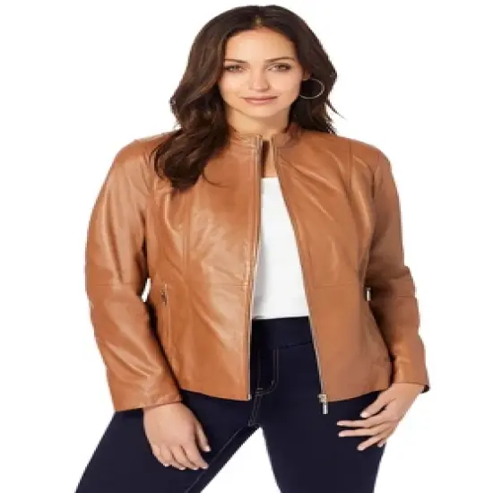 Jessica London Women&rsquo;s Plus Size Zip Front Leather Jacket image {4}