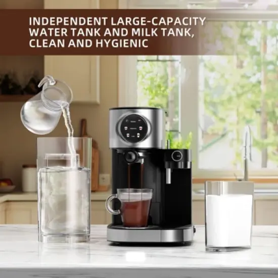 Kismile Espresso Machine 20Bar, Cappuccino Machine with Automatic Milk Frother,3 in 1 Professional Espresso Maker with Capsule Compatible image {6}