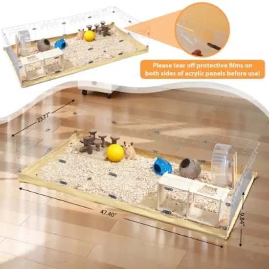 Sevobal Pet Crates and Houses Transparent 12PCS Guinea Pig Cage, Hamster Enclosure with Waterproof Kraft Paper Bottom, Clear, 47.4"*23.77&ldquo;*9.84&rdquo; image {4}