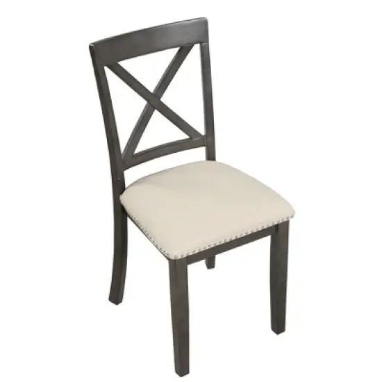 5-Piece Dining Set with Solid Wood Table and 4 Chairs, Gray - ModernLuxe image {7}
