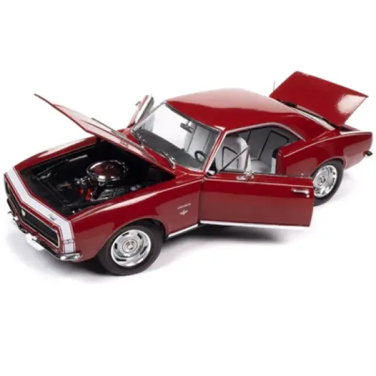 1967 Chevrolet Camaro RS/SS Bolero Red with White Stripe and White Interior 1/18 Diecast Model Car by Auto World image {1}