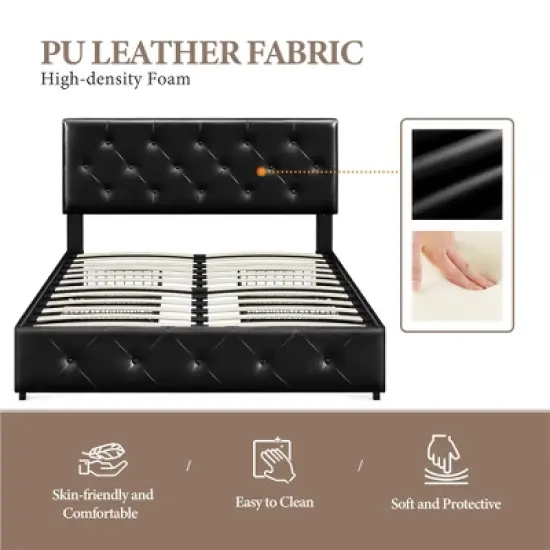 Yaheetech Upholstered Faux Leather Bed Frame with Adjustable Headboard image {4}