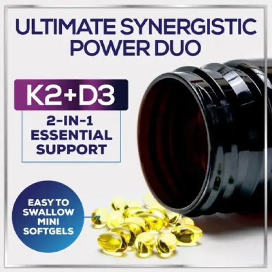 Vitamin D3 5000 IU with K2 100mcg - Complex Softgels Bone Teeth & Immune Support - 240 Softgels;120 Softgels image {8}