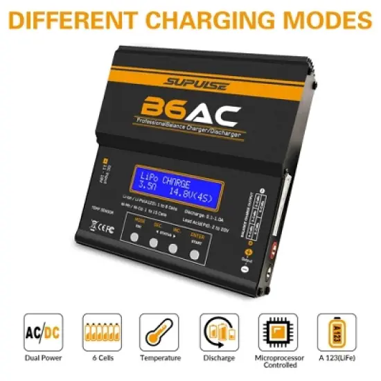 SUPULSE iMAX EXAC00005 B6 AC Professional Balance Charger/Discharger System with Temperature Sensor, Cooling Fans, and Multi-plug Adapter Line image {1}