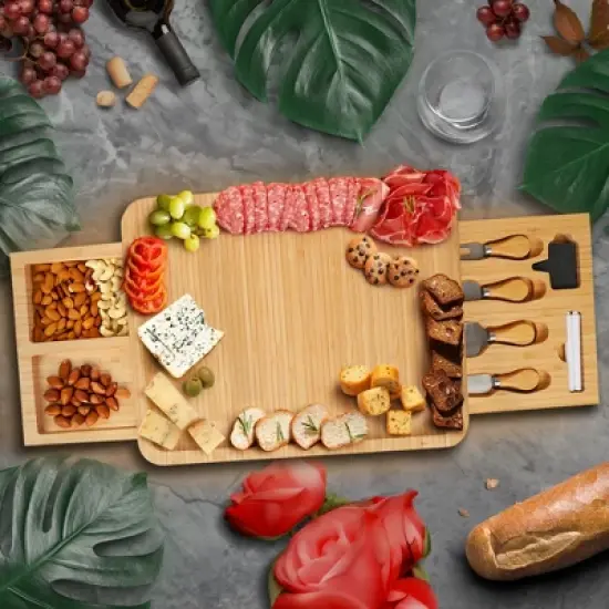 Bamb&uuml;si Charcuterie Board: Double Drawer Large Cheese Board - Large Serving Platter, Wedding Gifts, Housewarming Gift Birthday Gifts for Women or Men image {2}
