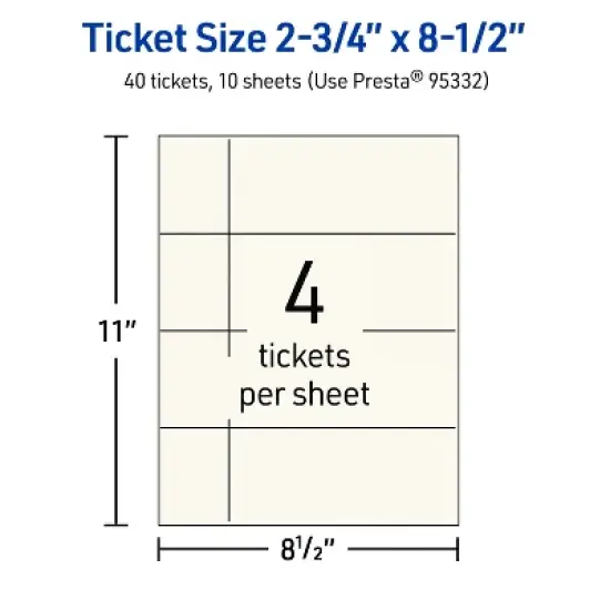Avery Printable Rectangle Tickets, 2-3/4" x 8-1/2", Matte Ivory Cardstock, Laser/Inkjet, 40 Total image {4}