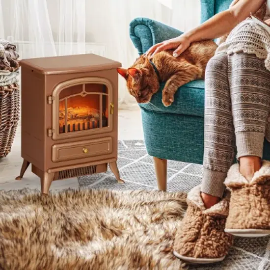 SEVOBAL Fireplace Insert Heater Mantel 3D Flame Fireplace Stove Bottom Air Outlet Fire Place Panoramic Fire Place Heater, Brown, 17.7"*13.2"*22.2" image {4}