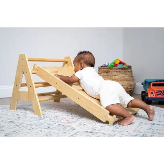 Avenlur Maple Baby Pikler - Wood Small Triangle Climbing Set with Ladder Slide and Rocker image {6}
