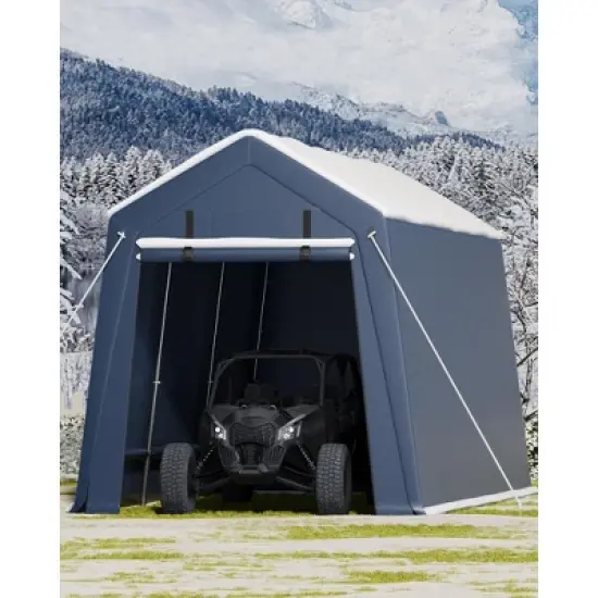 Heavy-Duty Tent Carport, Outdoor Storage Shed with Roll-up Shutter, Waterproof Tarp, Portable Garage with Ventilated Zipper Door, Storage Shed image {5}