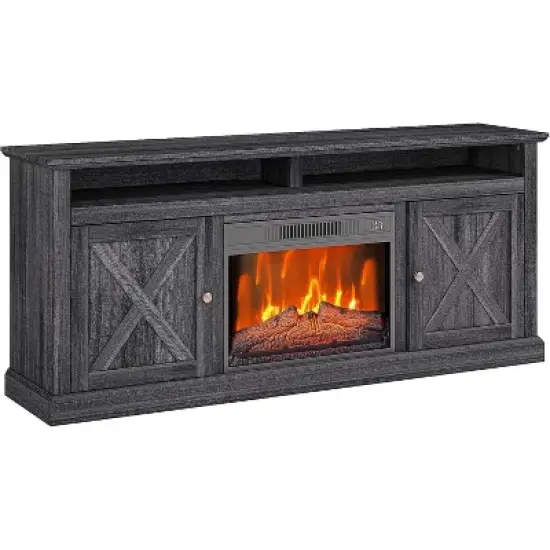Acekool 67" Farmhouse TV Stand with Electric Fireplace, Remote Control & Adjustable Flames, Storage Cabinets image {7}