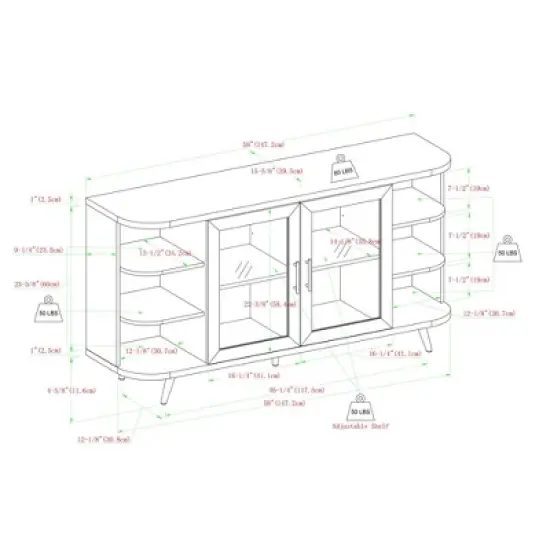 Mid-Century Modern Glass Double Door Curved Sideboard - Saracina Home image {6}
