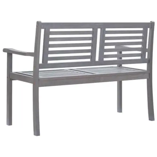 vidaXL Eucalyptus Wood Patio Loveseat Bench with Gray Cushion - Outdoor Seating for Garden, Terrace, Deck - Ergonomic 47.2"x 23.6"x 35" image {3}