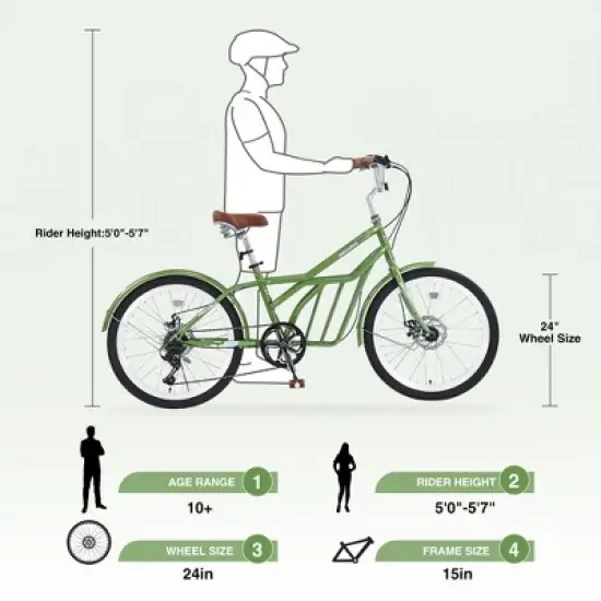 Gulches Adult Commuter Bike 24 Inch, Steel Frame, Shimano 6-Speed, Double Disc Brakes, Multiple Colors, Comfort-Commuter Hybrid image {5}