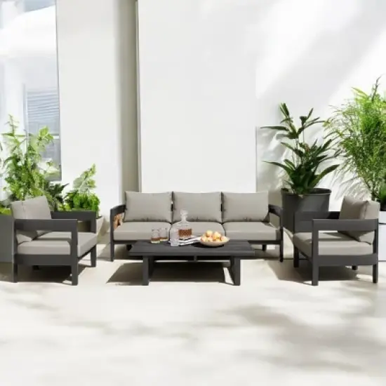 Mshliw Outdoor Seating Set with Cushions Patio Furniture Sets&ndash; Iron Chairs, Plastic Wood Table, Ideal for Patios, Gardens, and Poolside image {10}