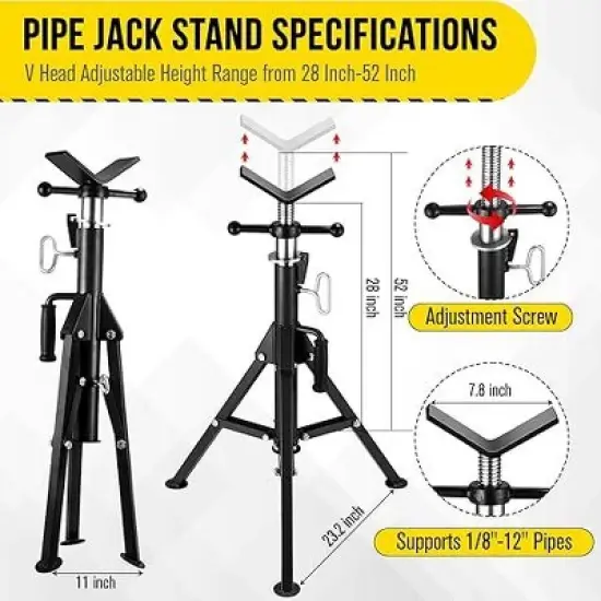 V-Head Pipe Jack Stand, 2500LB Load Capacity with Folding Legs, 28"-52" Adjustable Height ，for Welding, Pipe Threading, Red image {1}