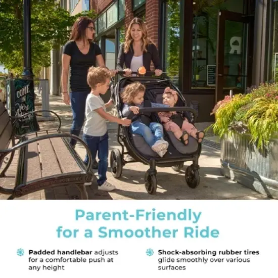 Gaggle by Foundations Roadster Duo Lightweight Side by Side Double Stroller, Portable Compact Stroller, Black image {5}