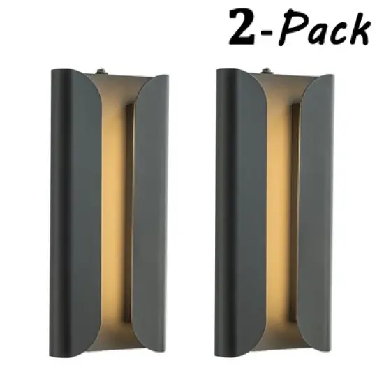 ALOADECOR H15" Matte Black Integrated LED a Wall Sconce with Acrylic Shade Modern Outdoor Wall Light with Dusk to Dawn Sensor for Garage (2 Pack) image {10}