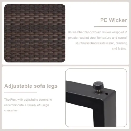 POCASSY 68.5" Outdoor Wicker Couch with Metal Armrest, 3-Seater Couch with Square Armrest Patio Furniture Sofa for Porch Balcony, Blue image {4}