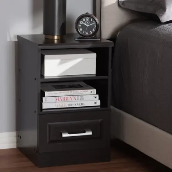 Odelia Modern and Contemporary Finished 1 Drawer Nightstand Dark Brown - Baxton Studio image {6}