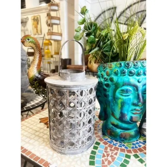Essential Decor & Beyond 14.5&rdquo; Distressed Gray Bamboo Lantern With Handle image {5}