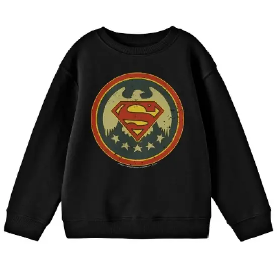 Superman Logo With American Eagle Seal Crew Neck Long Sleeve Black Youth Tee image {2}