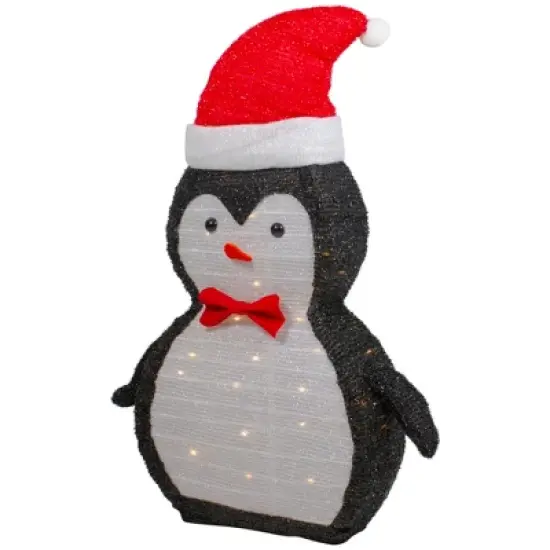 Northlight 28" LED Lighted Tinsel Penguin in Santa Hat Outdoor Christmas Decoration image {4}