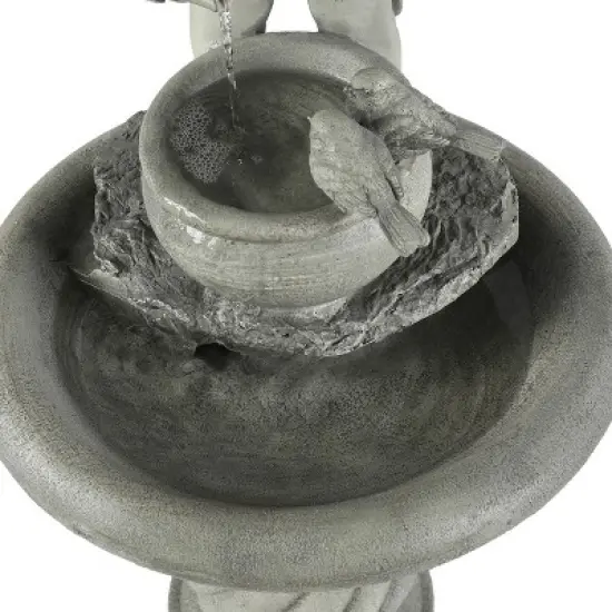 LuxenHome Gray Resin Cherub Birdbath Outdoor Fountain image {6}
