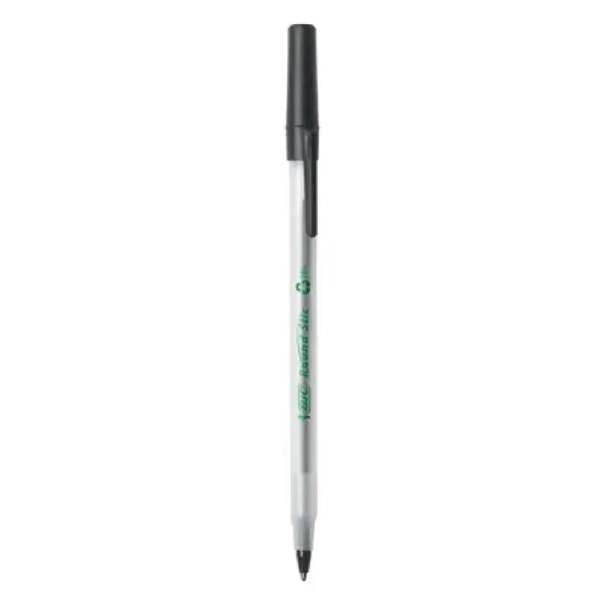 BIC Ecolutions Round Stic Ballpoint Pen Value Pack, Stick, Medium 1 mm, Black Ink, Clear Barrel, 50/Pack image {1}