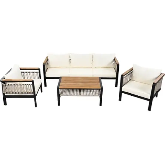 TIRAMISUBEST 4-Piece Outdoor Sectional Sofa Set,5-Person Patio Conversation Set with Cushions & Coffee Table for Garden,Balcony image {9}