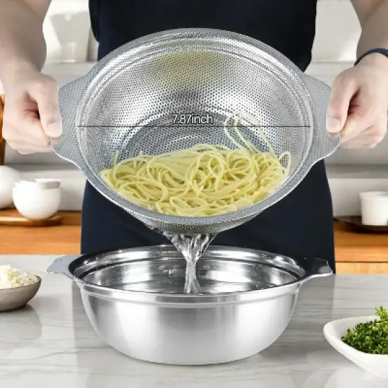 Colander Bowl Set with Microporous for Washing Rice, Pasta, Spaghetti, Fruits, Dishwasher Safe(2PC) image {1}