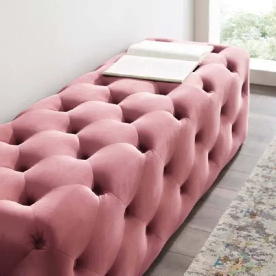 60" Amour Tufted Button Entryway Performance Velvet Bench Dusty Rose - Modway image {5}
