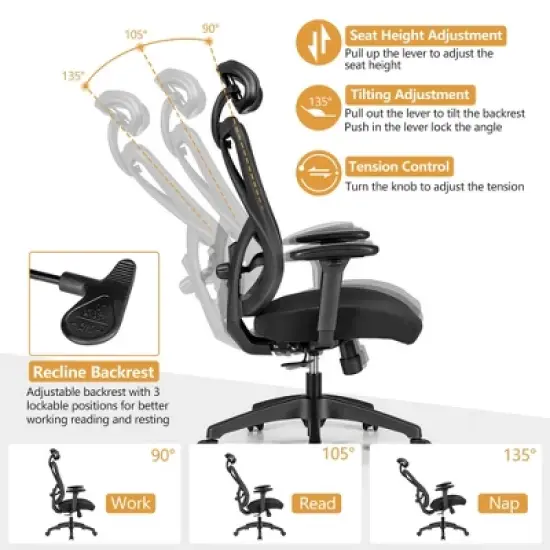 Costway Reclining Mesh Office Chair Swivel Chair w/ Adjustable Lumbar Support image {6}