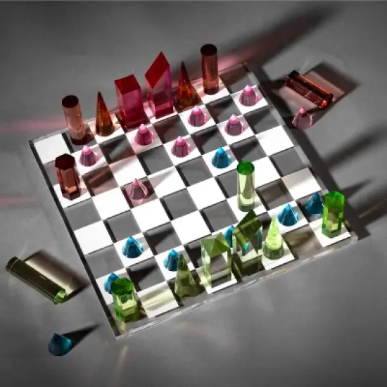 Trademark Games Modern Chess Set - Acrylic Chess Board with 32 Colorful Game Pieces - Unique Tabletop Decor Item with Functional Gameplay image {7}