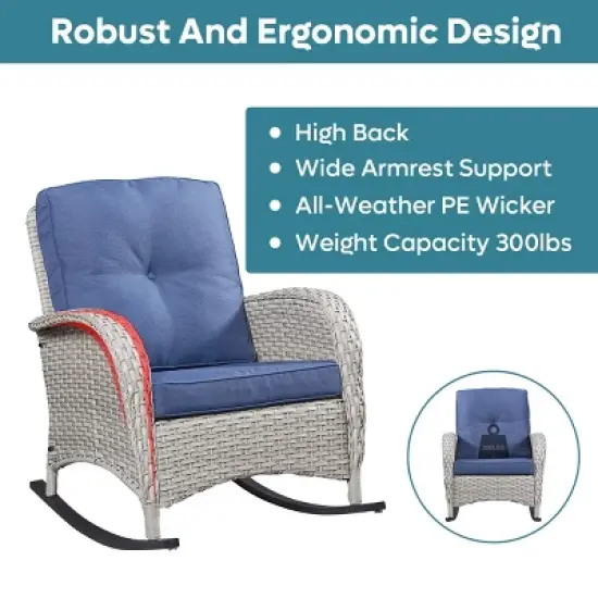 Bestier Wicker Patio Rocking Chairs Set - 3 Pieces Porch Bistro Set with High Back Outdoor Rocker Chairs with Side Table for Deck Balcony image {4}