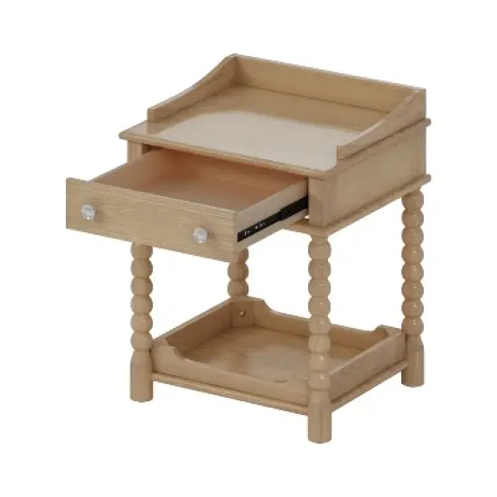 Sapphtopaz Retro Night Stand with Drawer and 2-Tier Open Shelf, Wood Bedside Table with Turned Legs and Metal Handle, Nightstand for Bedroom image {4}