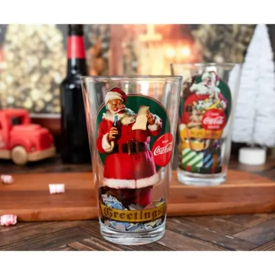 Silver Buffalo Coca-Cola Vintage Santa Claus 16-Ounce Pint Glasses | Set of 2 image {4}