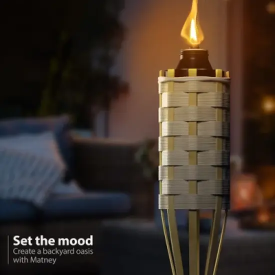 Sorbus 5 Feet Tall Set of 12 Bamboo Outdoor Torches with Metal Oil Canister & Snuffer Cover image {3}