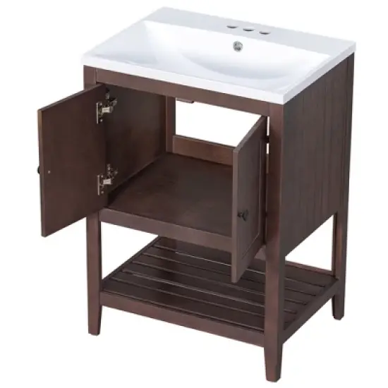 24" Modern Stylish Bathroom Vanity with Porcelain Sink and Open Shelves - ModernLuxe image {5}