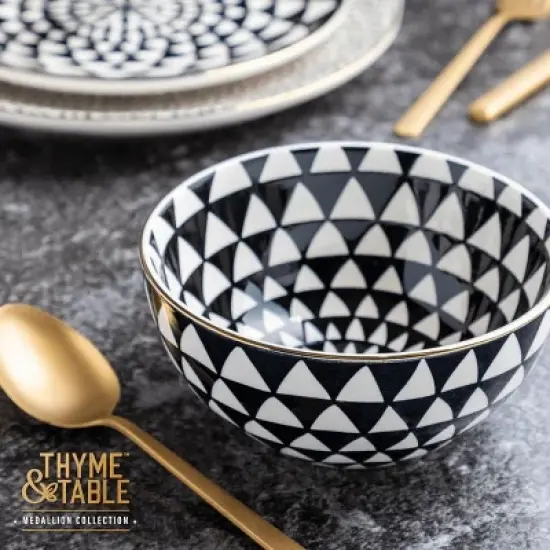 (2 pack) Stoneware Bowl, Black & White, Medallion Collection image {4}